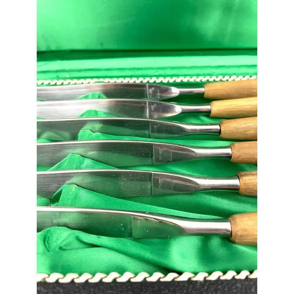 VTG Set of 6‎ Peaso Solingen Stainless Steel Steak Knives Wooden Handles
